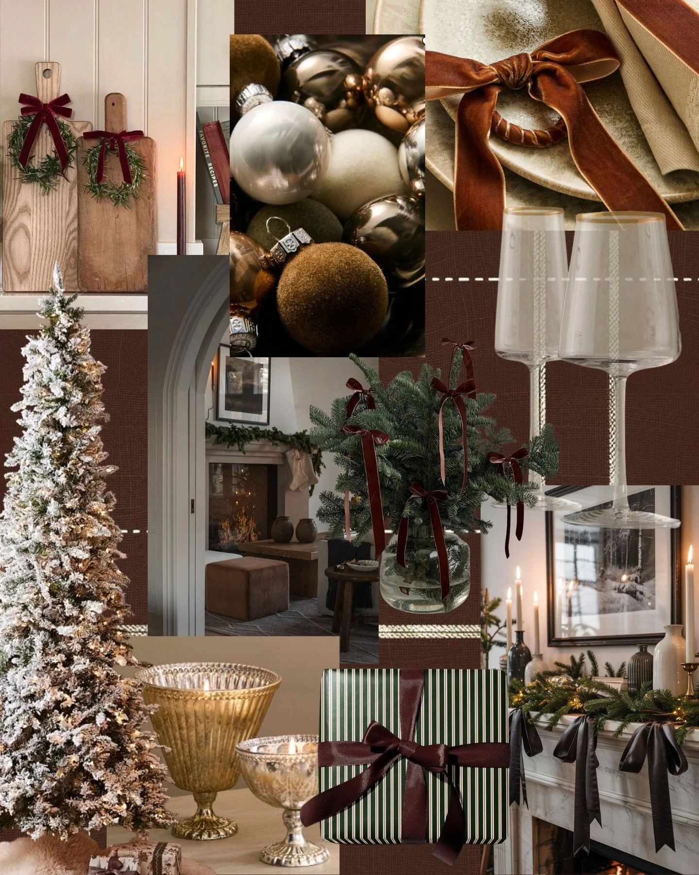 Having some fun creating my Christmas mood board for this year&mdash;and it&rsquo;s moody! 🎄 I&rsquo;m loving the velvet ornaments, the wine-colored touches throughout, and the pop of gold that makes the season feel traditional yet sophisticated.

I