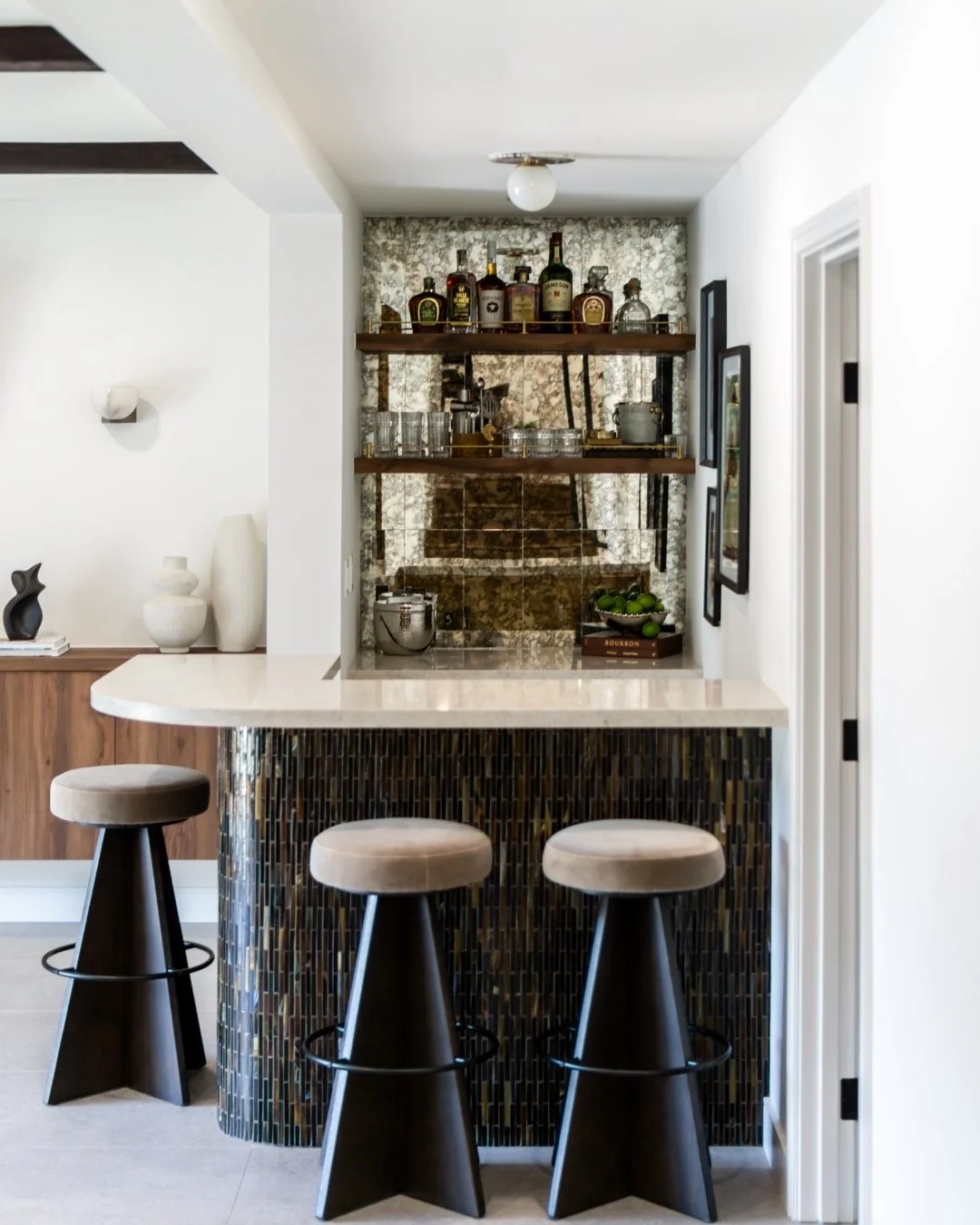 The coolest bar vibes for our sweet clients. We love the mix of an edgy, retro mood with a sophisticated, inviting feel.

This would be such a fun niche to design for&mdash;bars are the perfect place to play with materials, add charm, and incorporate