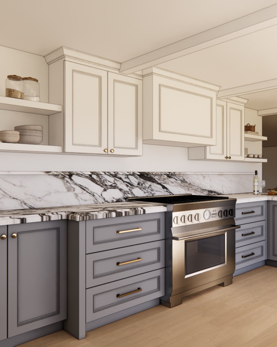 The perfect kitchen for our client ✨ A little coastal, a little edgy, yet still cozy and timeless. Rooted in traditional details with a pop of color to bring in some personality&mdash;designed to feel beautiful, warm, and lived in for everyday life.