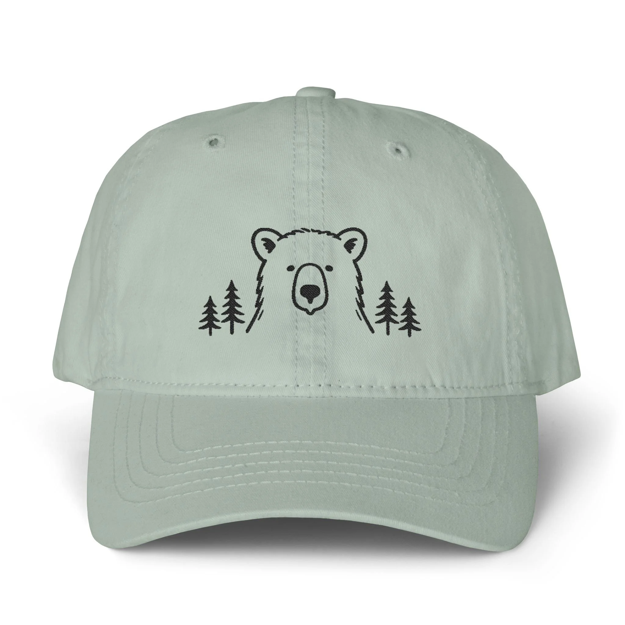Bear Embroidered Hat | Cute Minimalist Dad Cap | Nature Lover Gift | Forest Animal Baseball Hat | Vintage Cotton Cap | Sage Blue Yellow