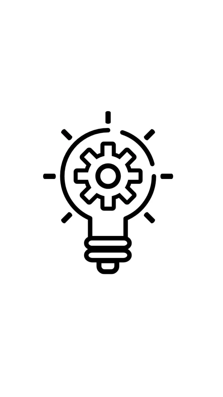 Light bulb icon with gear symbol inside, representing innovation or ideas