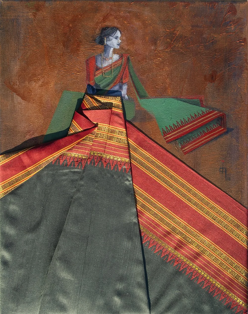 Draped in your love-3-Rescued fabric & Acrylic on canvas- 12"X16"- $690