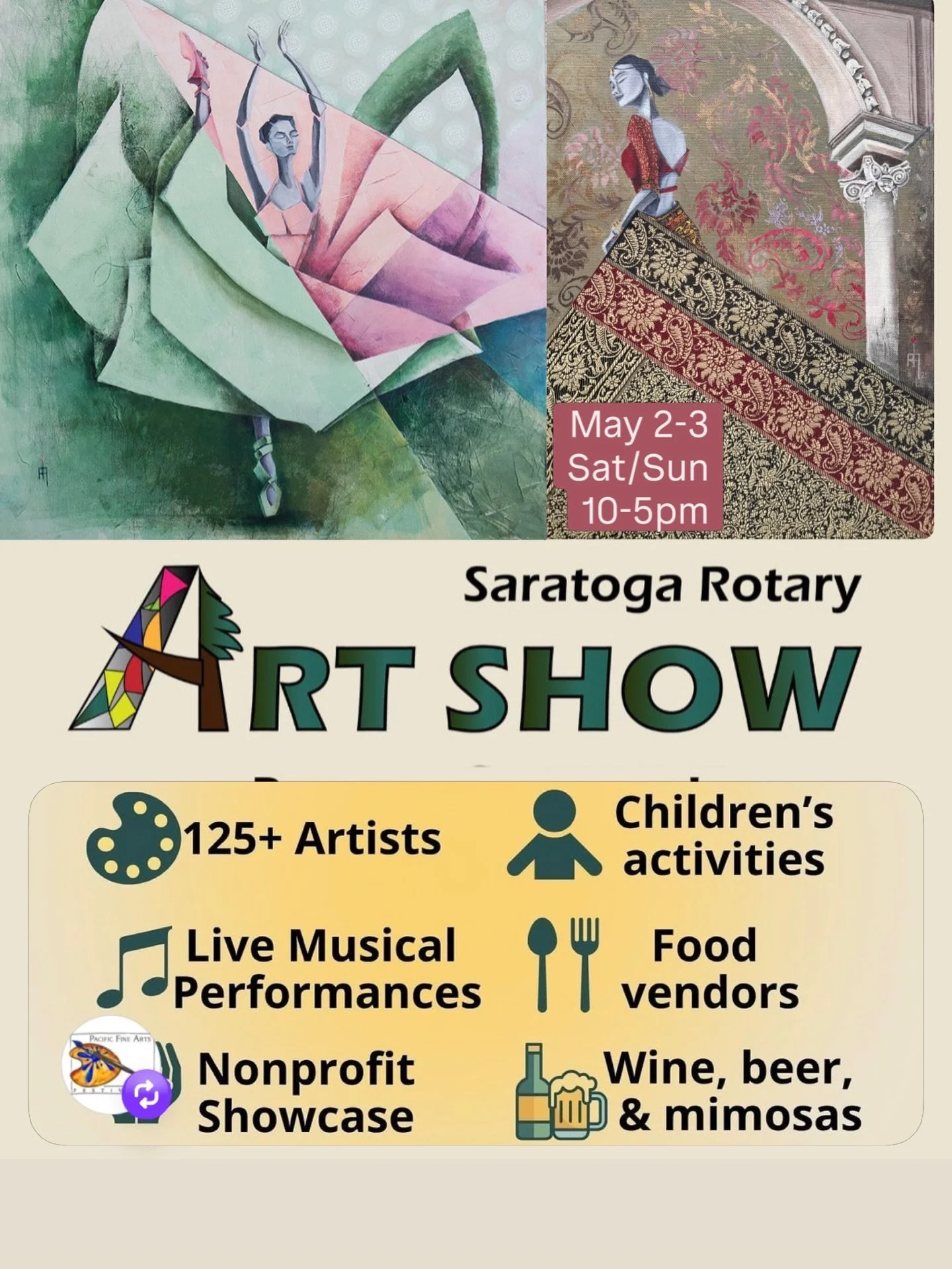 I feel deeply connected to be accepted for the Saratoga Rotary Art Show specially being Saratoga resident.

Join me as I present my work for the first time at this show. New small works and fine art prints are in progress. Rooted in cubism, textile, 