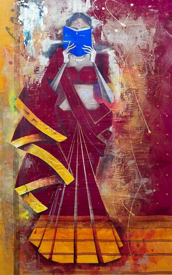 Mystic -4, 36"X60"-Rescued saree & Acrylic on Canvas-$5250