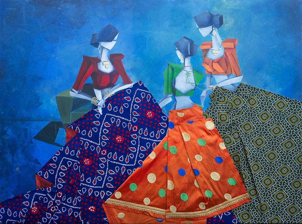 Baithak, 48"X36", repurpose fabric & Acrylic on canvas $4250
