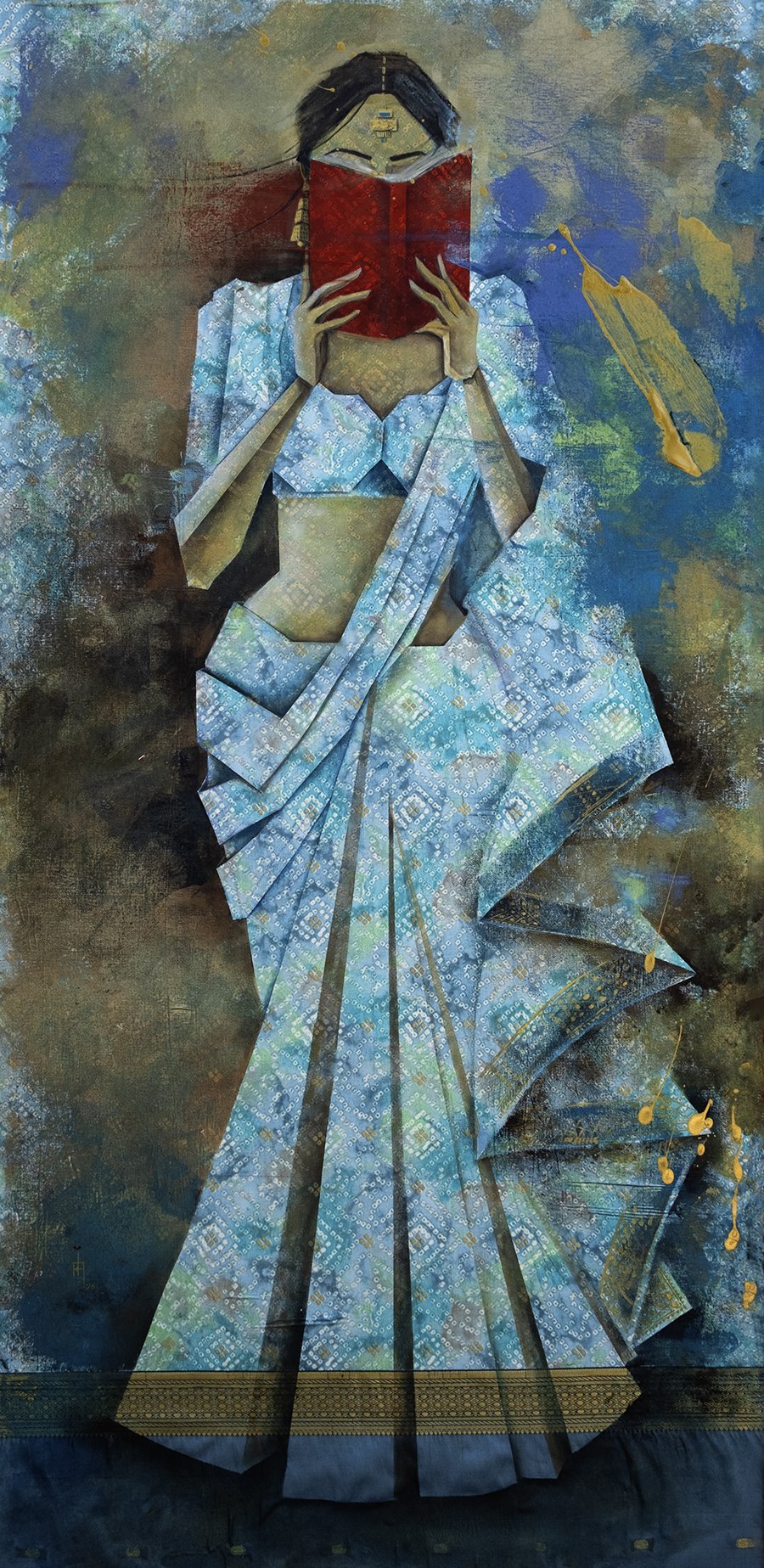 Mystic 2-Bandhini silk & Acrylic, 24"X48", $2350