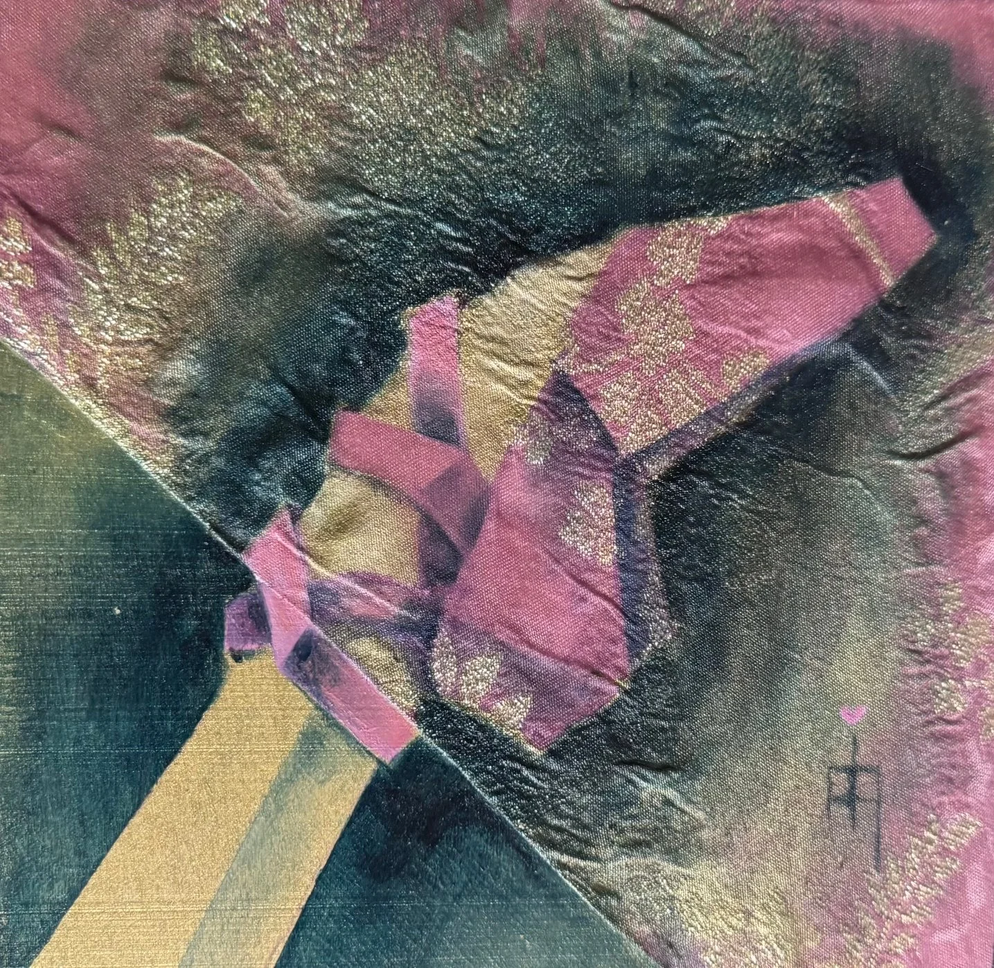 She is the dance-6"X6", Rescued Fabric & Acrylic on wood panel, $150 