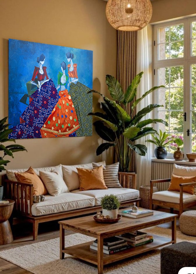 Baithak, 48"X36", repurpose fabric & Acrylic on canvas $4250