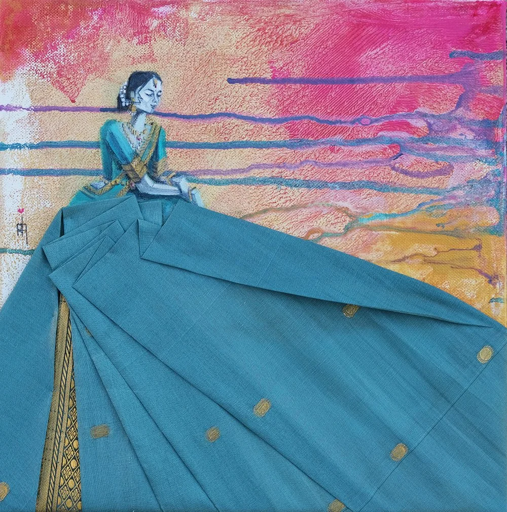Draped in your love 4-Rescued fabric &Acrylic on canvas-12"X12"-$625