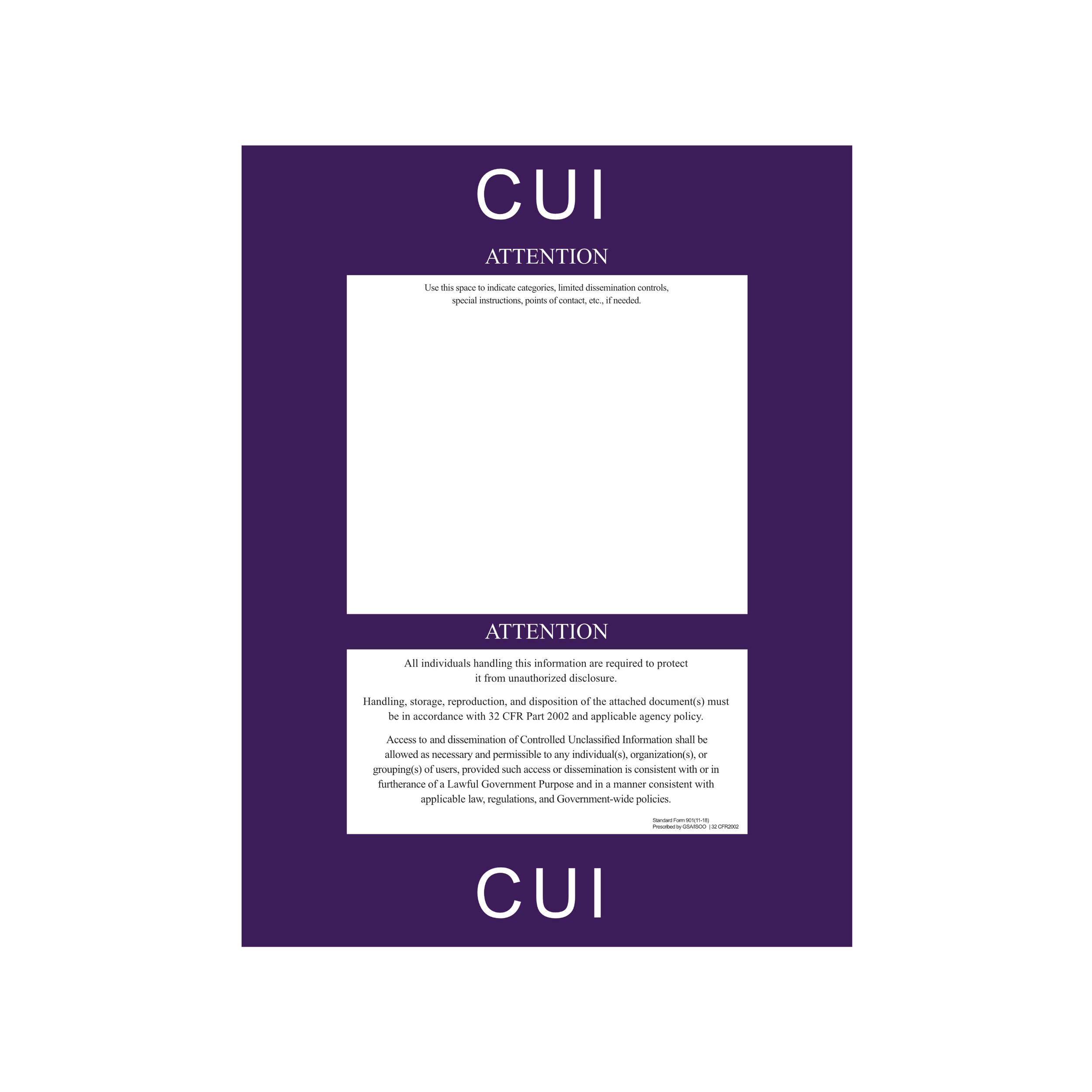 SF 901 CUI Cover Sheet - 100pk