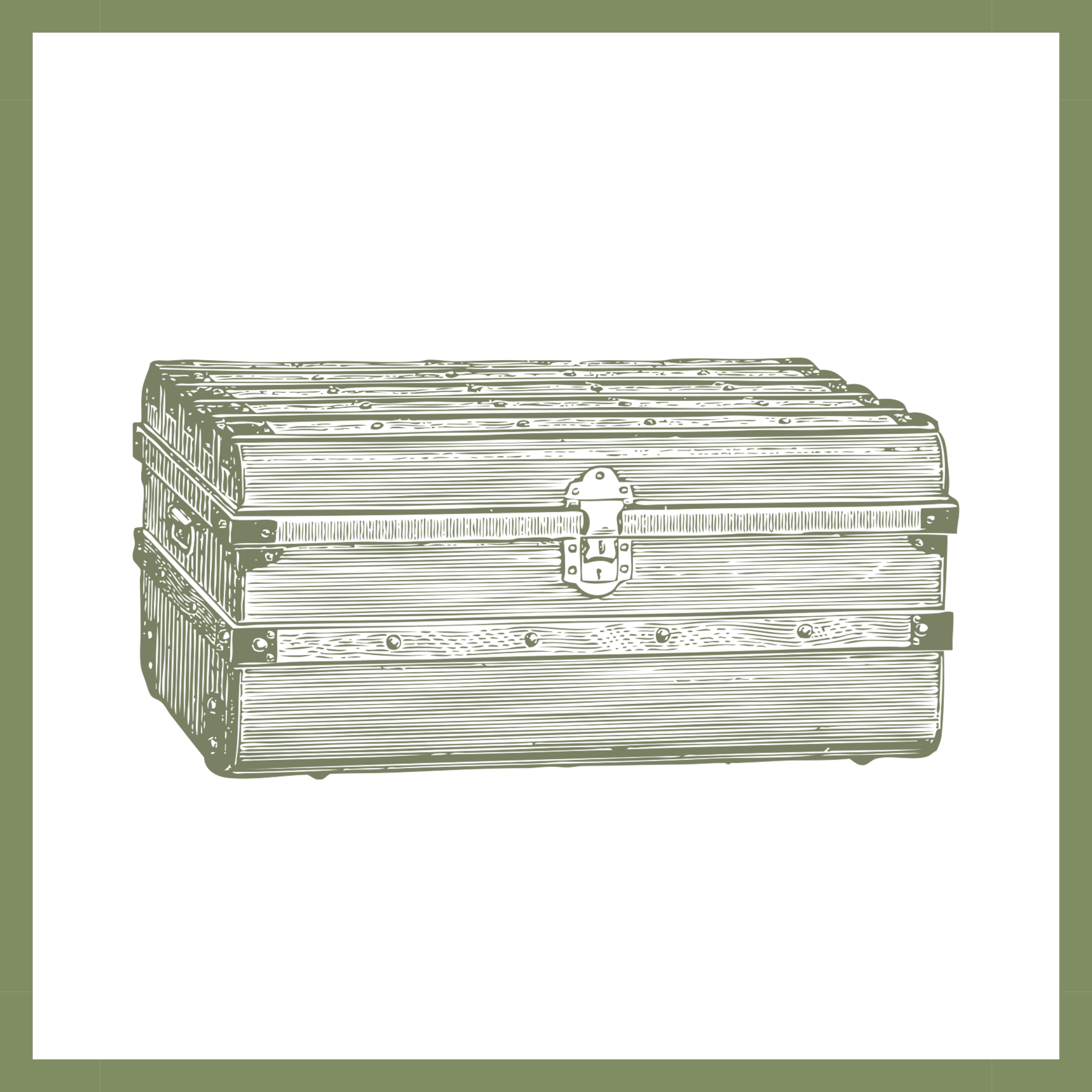 A wooden chest with metal hinges and a latch on the front, placed on a black background.