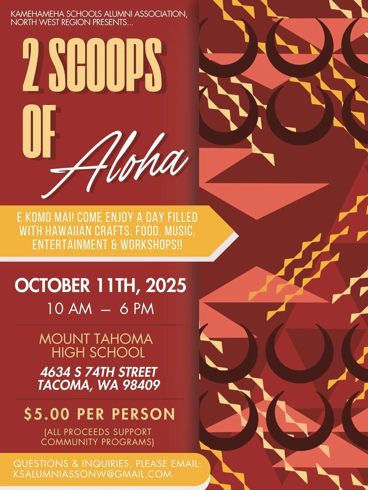 We will be at TWO SCOOPS OF ALOHA! This upcoming Sat Oct 11 at Mount Tahoma High School in Tacoma. 🍧🍨 don&rsquo;t forget to try the new DOLE WHIP, check out our full menu at icedupasianstyle.com !