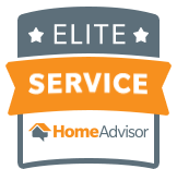 An emblem with the words 'Elite Service' and the logo of HomeAdvisor.