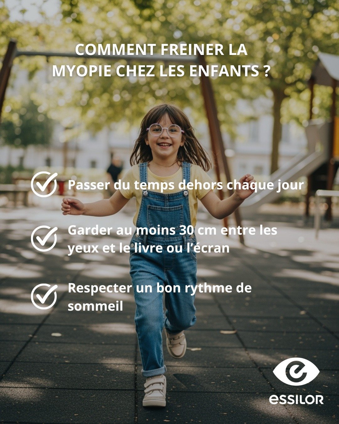 👀 La myopie appara&icirc;t de plus en plus t&ocirc;t, mais de simples gestes peuvent tout changer :

1️⃣ Une activit&eacute; r&eacute;guli&egrave;re en plein air 🌳

2️⃣ 30 cm minimum entre les yeux et les &eacute;crans ou livres

3️⃣ Sommeil r&eacu