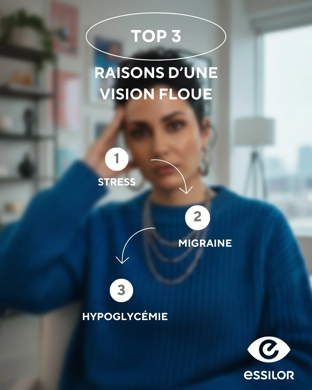 🤯 Vision brouill&eacute;e, t&ecirc;te qui tourne ?

Plusieurs causes possibles :

🔹Stress ou anxi&eacute;t&eacute;, qui perturbent la vision
🔹Migraine, souvent accompagn&eacute;e d&rsquo;une sensibilit&eacute; &agrave; la lumi&egrave;re
🔹Hypoglyc