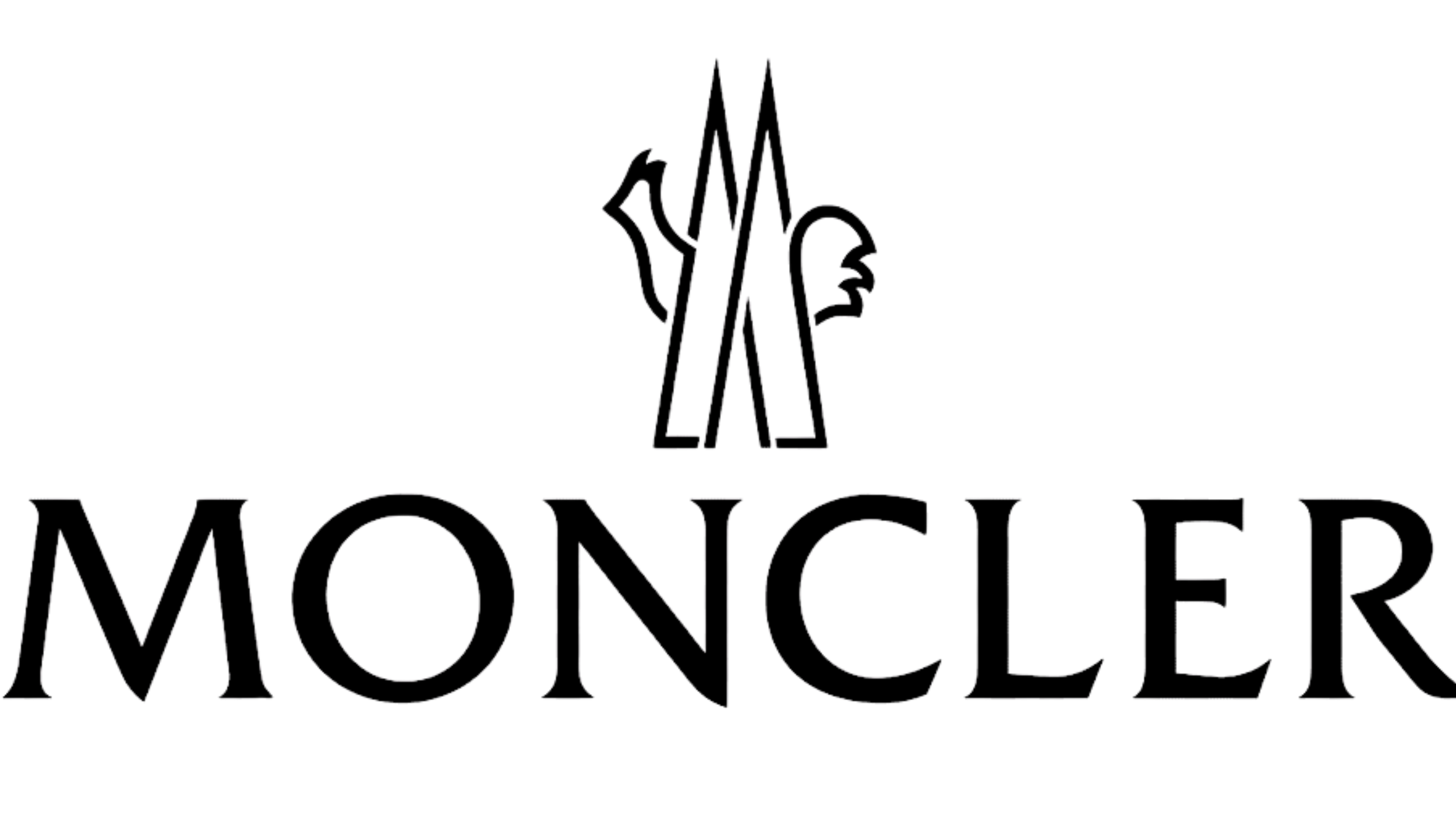 Logo de la marque Moncler avec un graphique stylisé au-dessus.