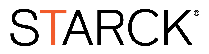 Logo de la marque STARCK, avec le 'T' en orange et le reste en noir.