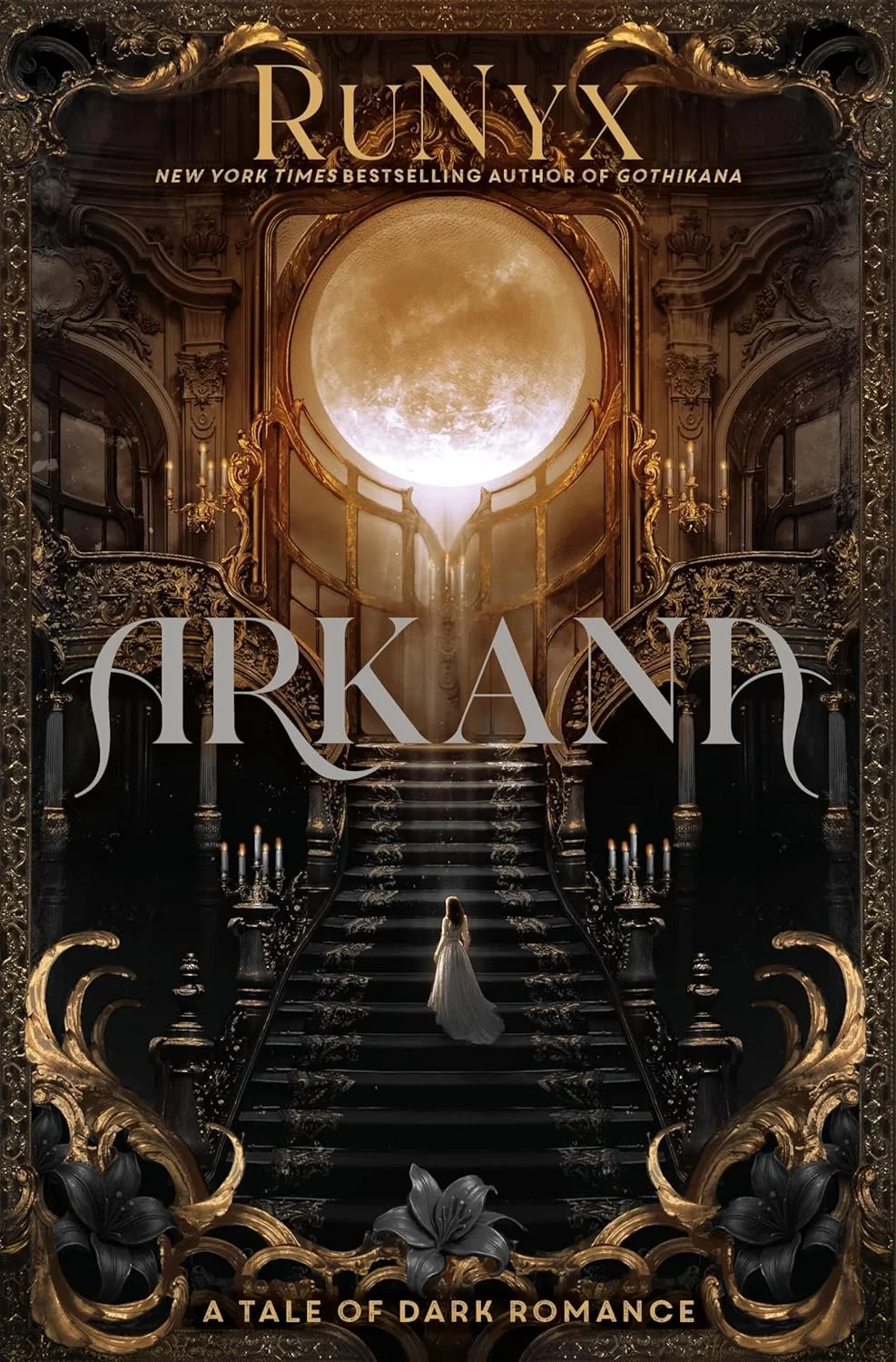Black book cover with the title 'Arkana' and author 'Runyx' in white. Top features a purple logo with the word 'Bramble' underneath. Bottom text in purple states 'Cover to be revealed.'