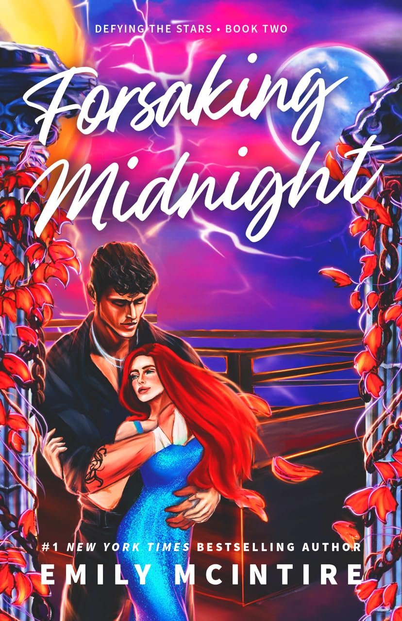 Book cover with black background and white text reading 'Forsaking Midnight' by Emily McIntire, with a subtitle at the top saying 'Cover to be revealed' and a logo and website for Bloom Books at the bottom.