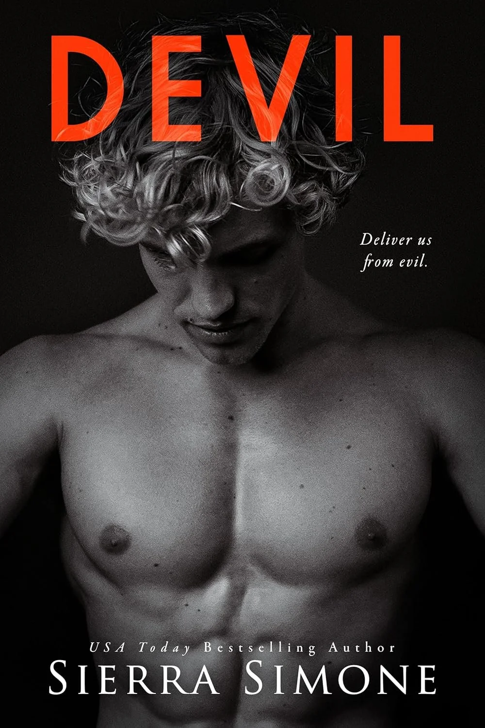 Screen of a book cover stating "Cover coming soon" with the title "Devil" by Sierra Simone, a USA Today bestselling author.