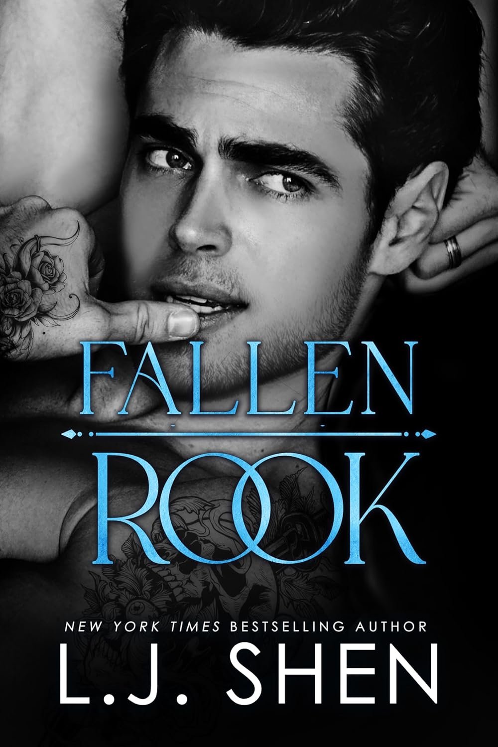 Book cover with black background and white text reading 'Fallen Rook' and 'L. J. Shen'.