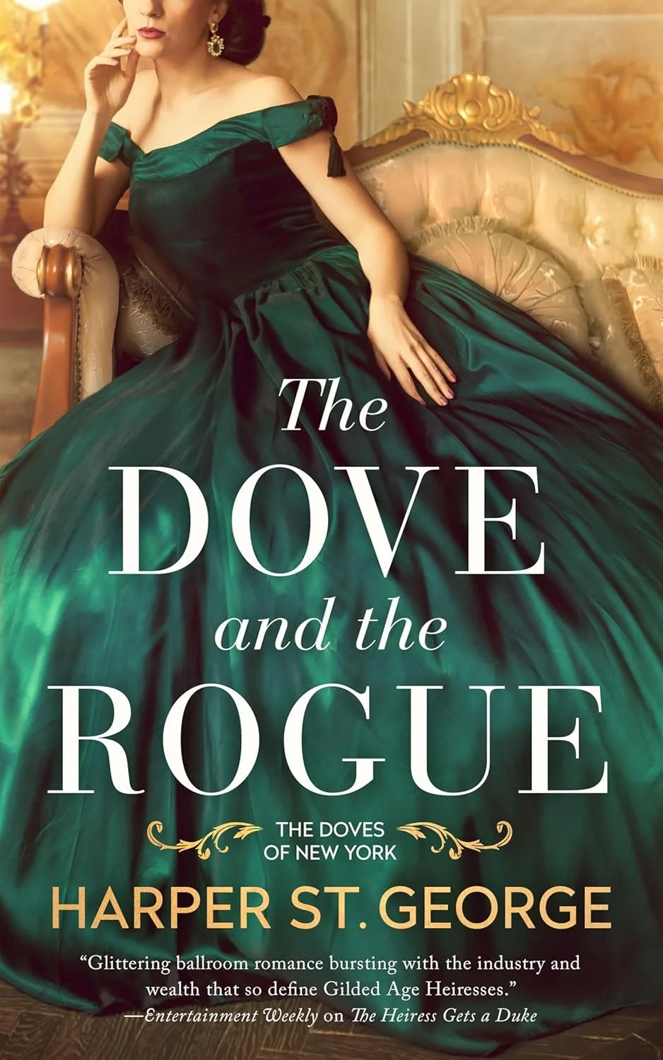 Book cover placeholder with decorative gold corner designs, text reading 'Cover Coming Soon', and additional text 'The Doves of New York, Book 3, by Harper St. George'.