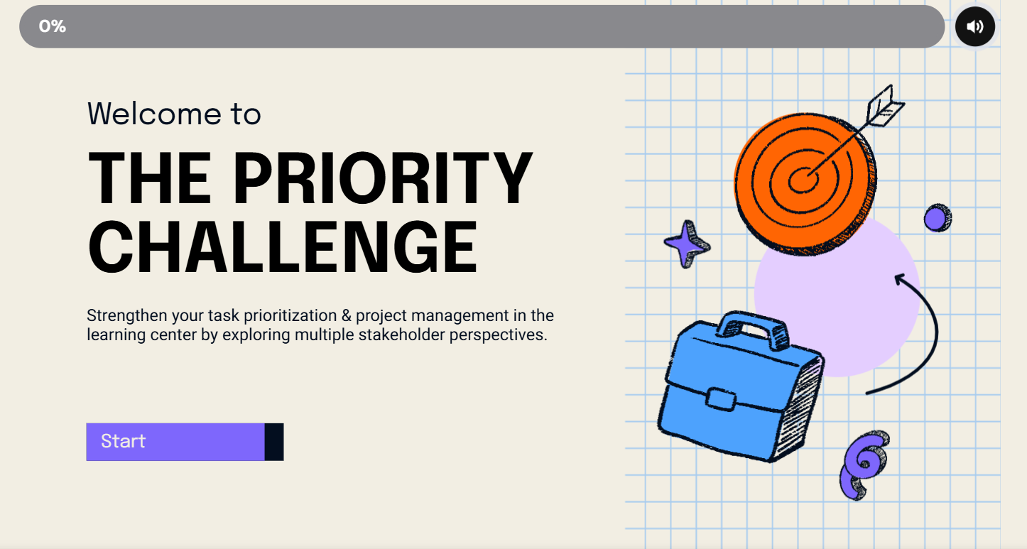 Title slide for Genially learning game for task prioritization