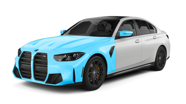 PrimeVue Full Front PPF package coverage diagram including full hood, fenders, bumper and mirrors