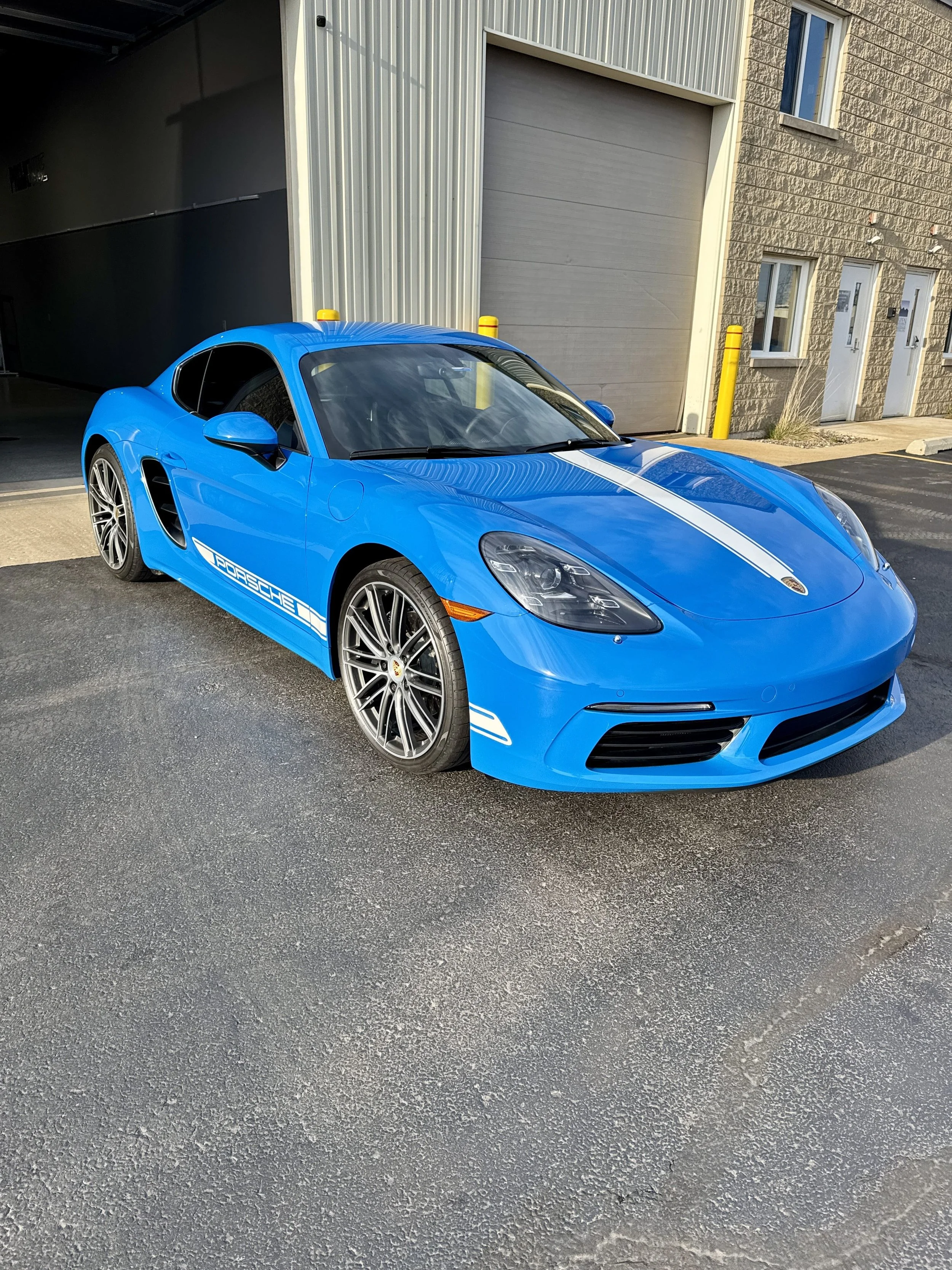 Porsche 718 getting full front ppf at PrimeVue Protection in Naperville, IL
