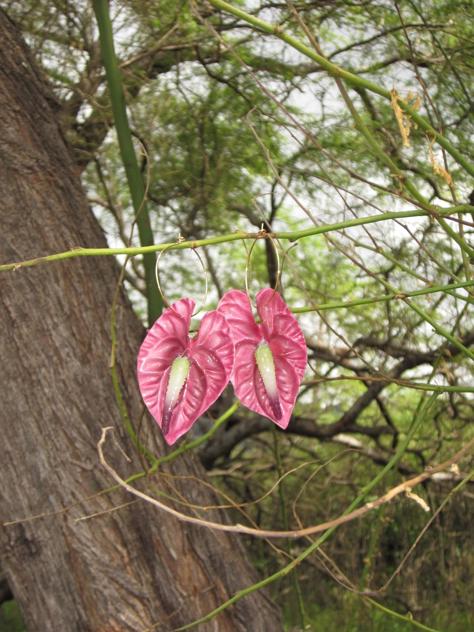 Anthurium Hoop Earrings Pink