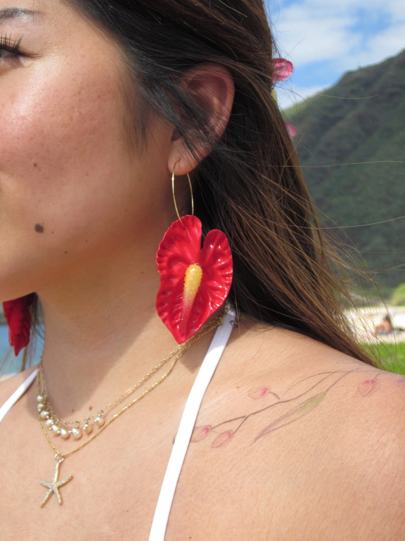 Anthurium Hoop Earrings Red