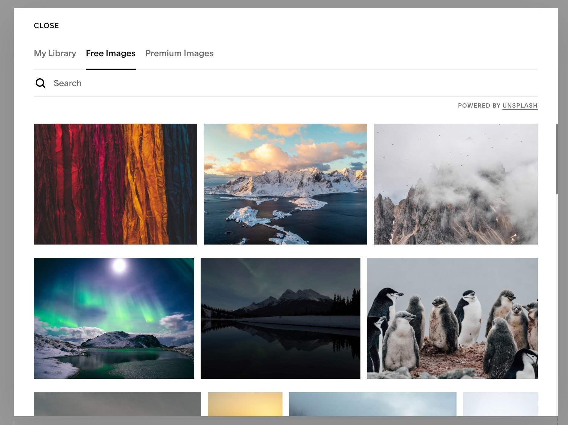 Bildbanken Unsplash är inbyggd i Squarespace. I inlägg om att optimera bilder.