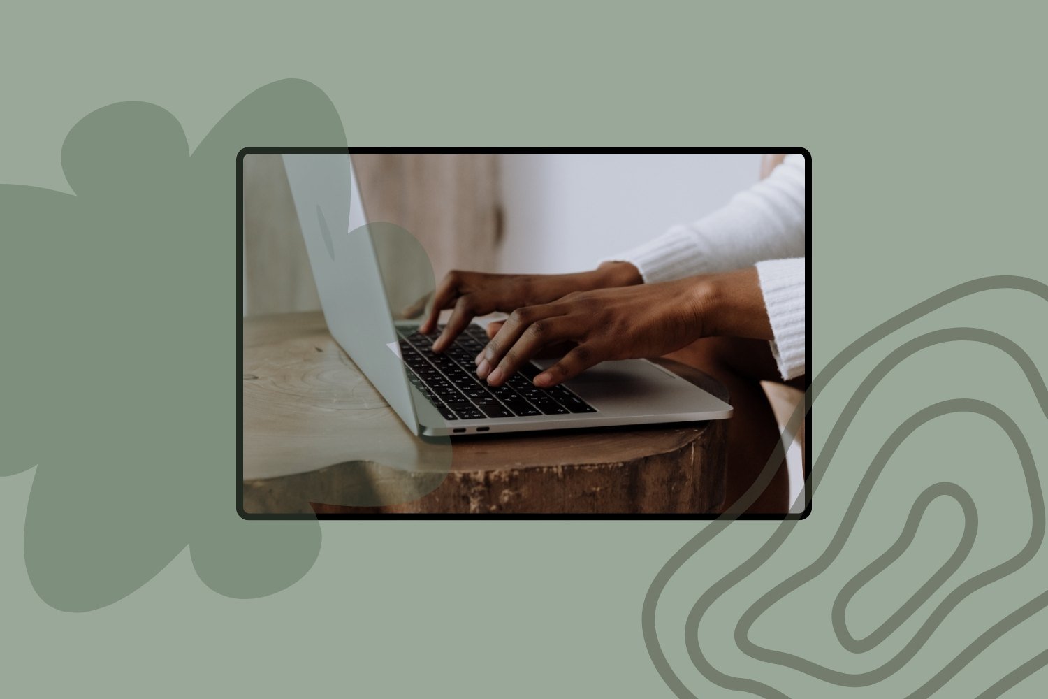 Bloggande företagare skriver på en laptop. 4 mönster.