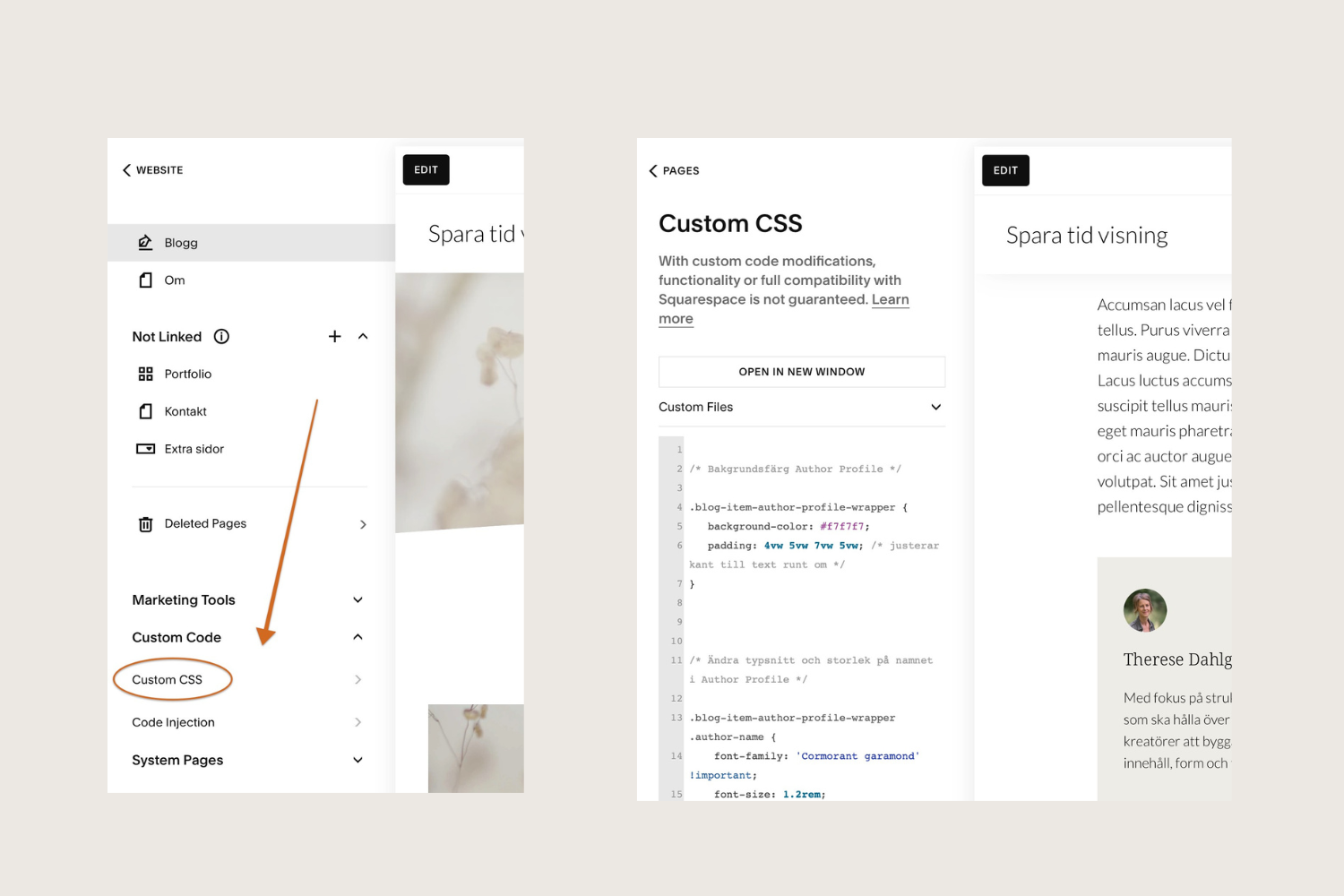 CSS stilanpassning för Author Profile