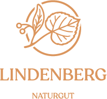 Logo mit einem stilisierten Blatt im Kreis und dem Text 'Lindenberg Naturgut' darunter.