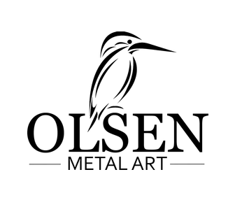 Olsen Metal Art logo with a stylized bird illustration above the text