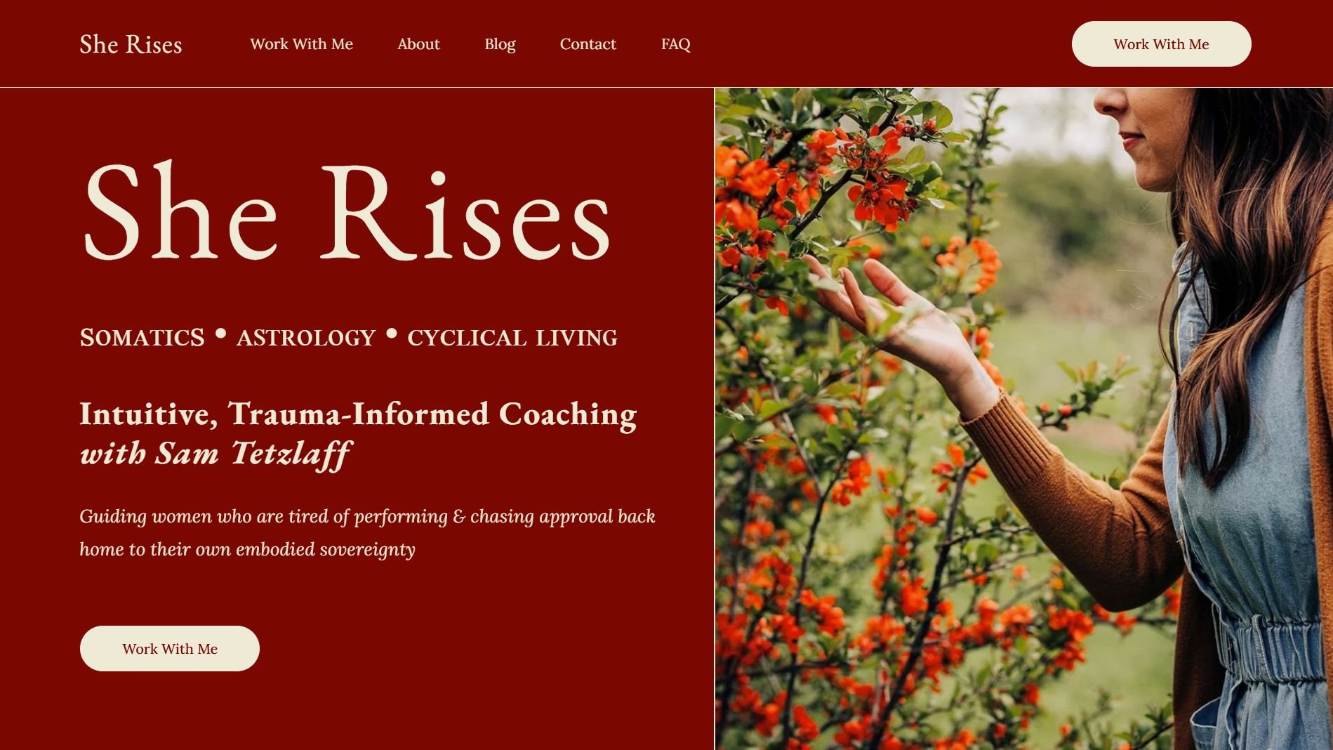 Squarespace website for Sam, She Rises, Intuitive, Trauma-Informed Coaching  & Astrology