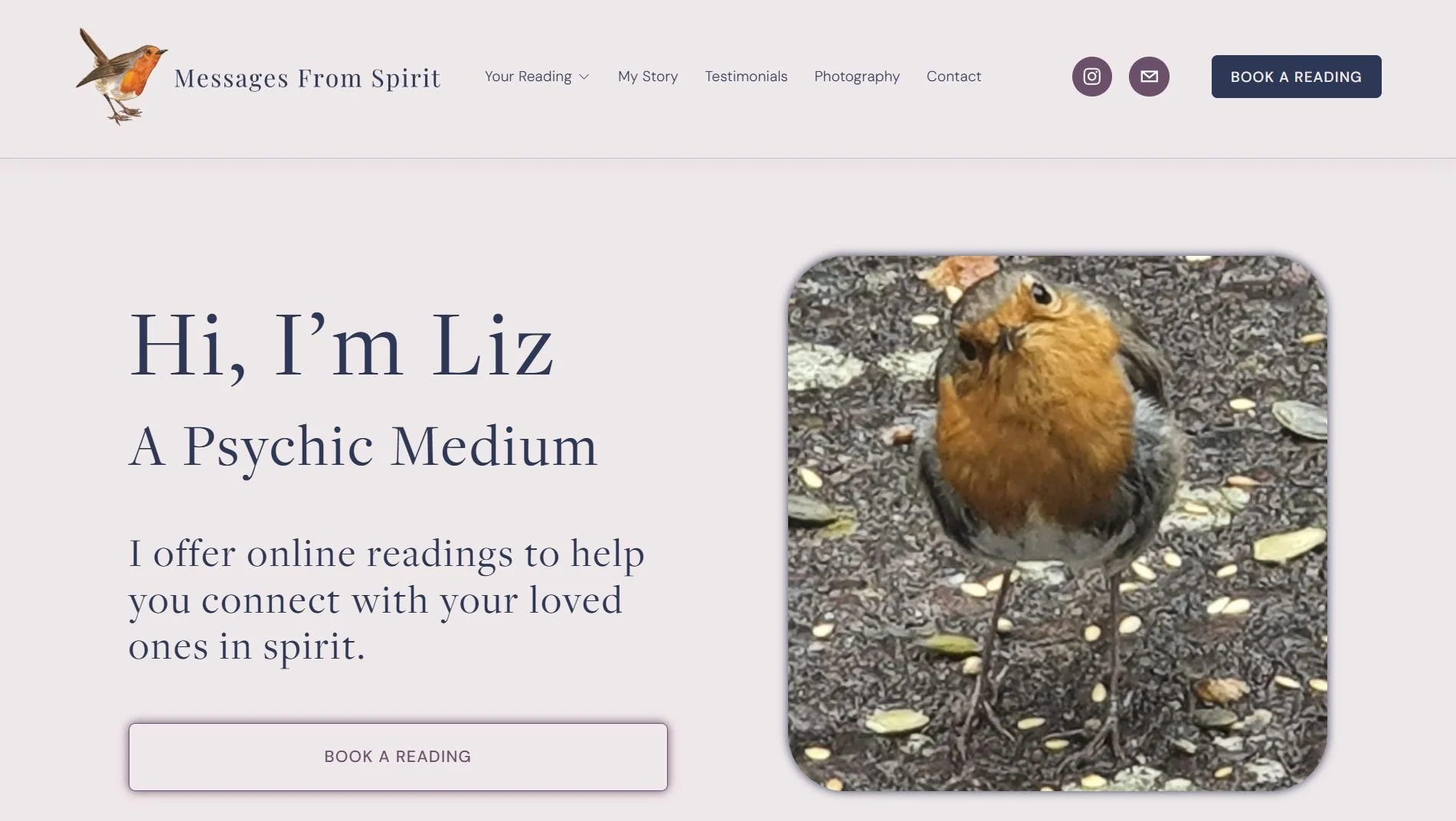 Squarespace website for Liz, online psychic medium readings.