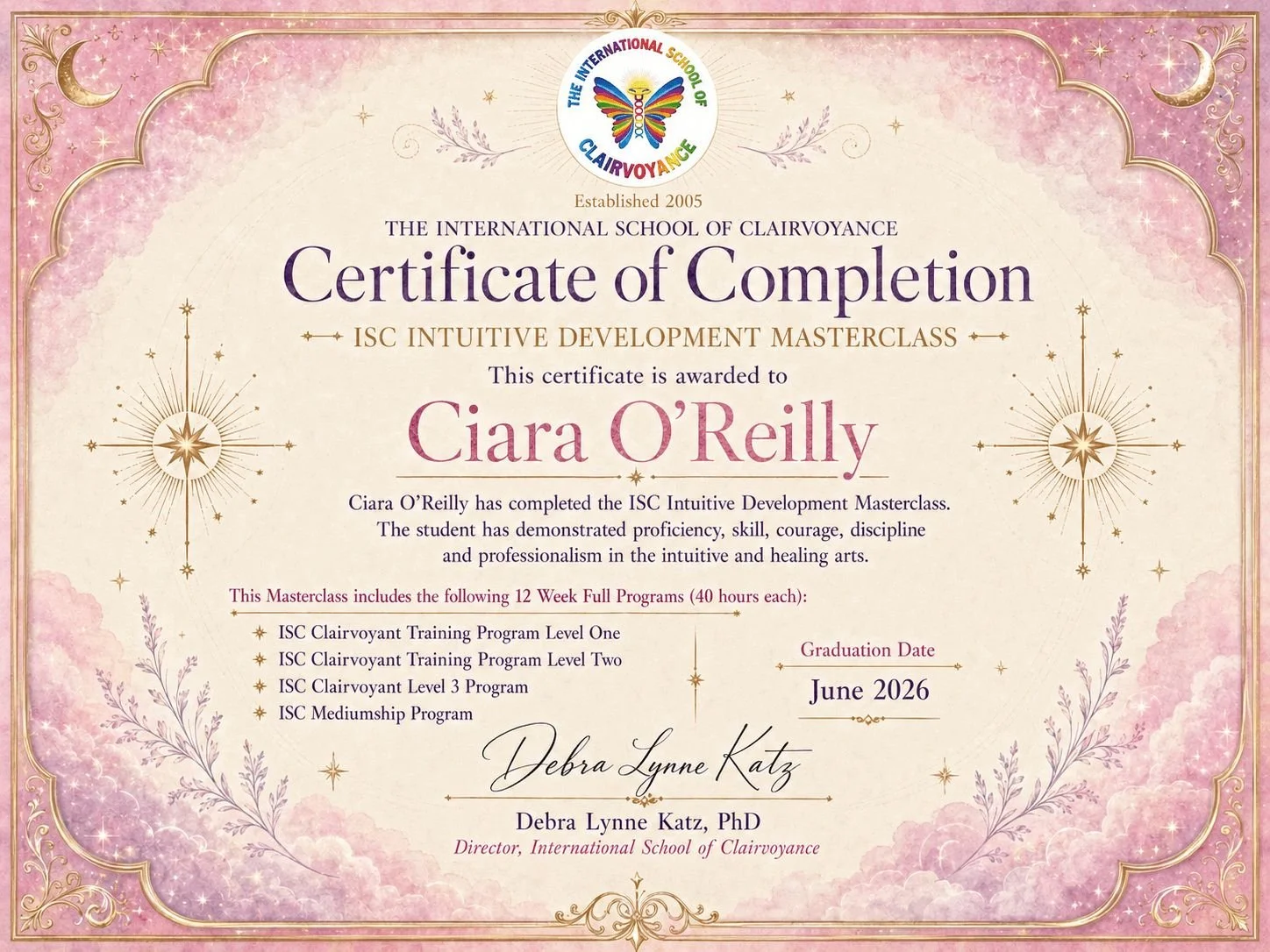 International School of Clairvoyance Masterclass Certificate