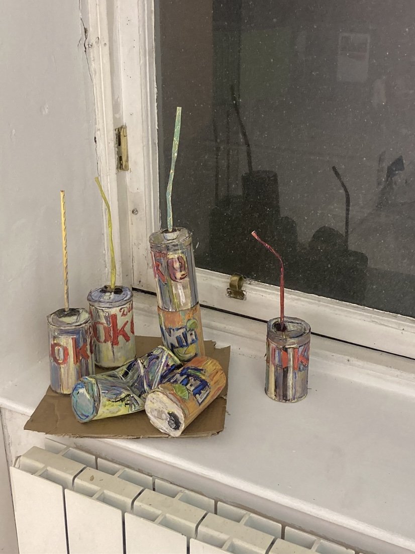 Cans - chalk pastel, cardboard 2021