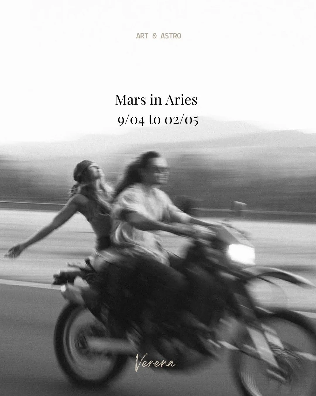 Mars in Aries. April 9 . May 2.
Instinct over intellect.
Some wildfires are necessary to crack open the heart of your courage.
You are ready not to be ready. 
Brave even when scared. 
Free just to be.
It's now.
Unleash yourself ! 

If you want to kno