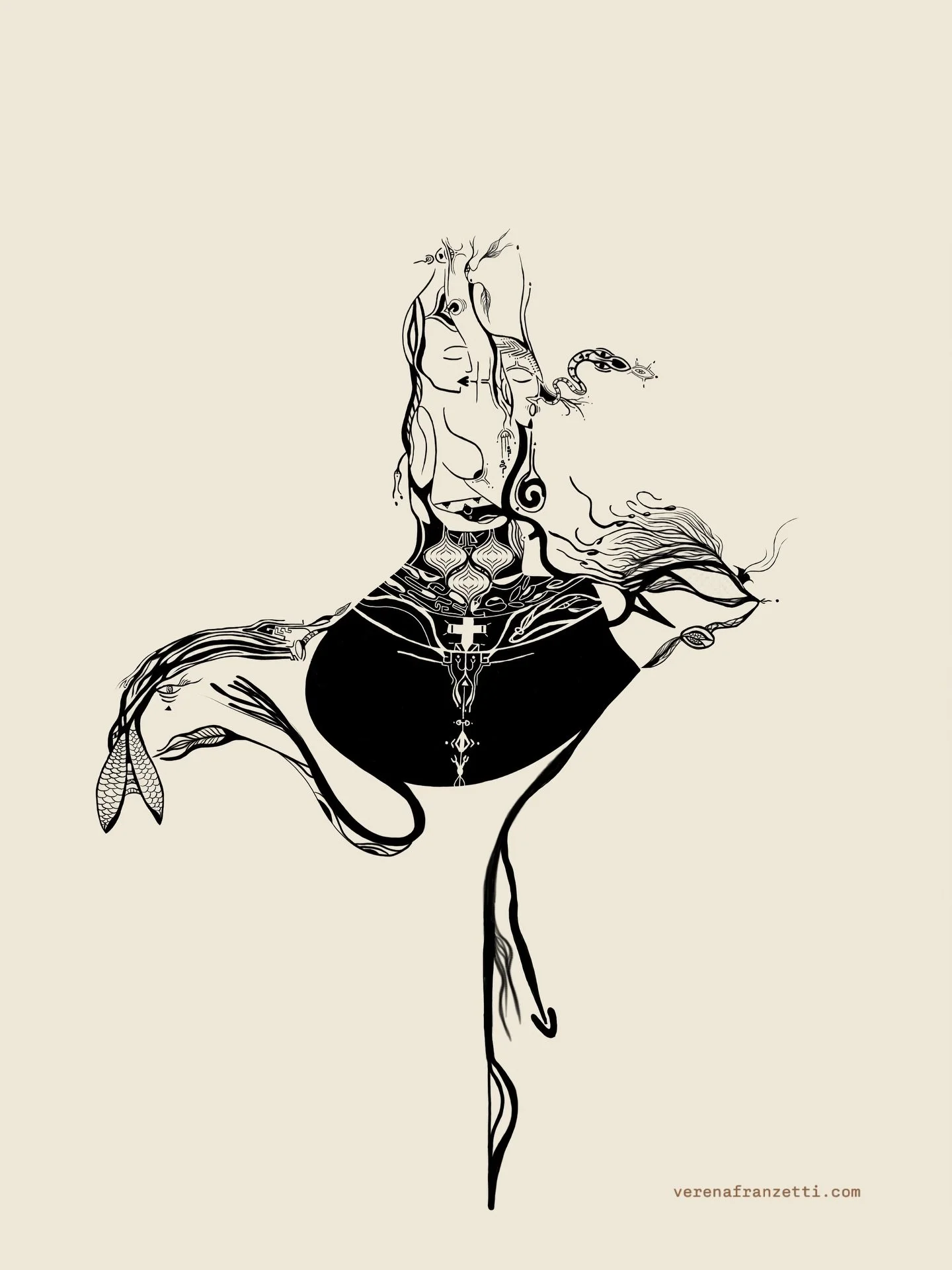 She has no name yet. And I want you to give her one.
Drop it in the comments, one word, a feeling, whatever comes up. 
I&rsquo;ll read everything. 
The one that lands becomes hers. 🖤

#threshold #entredeux #intuitiveart