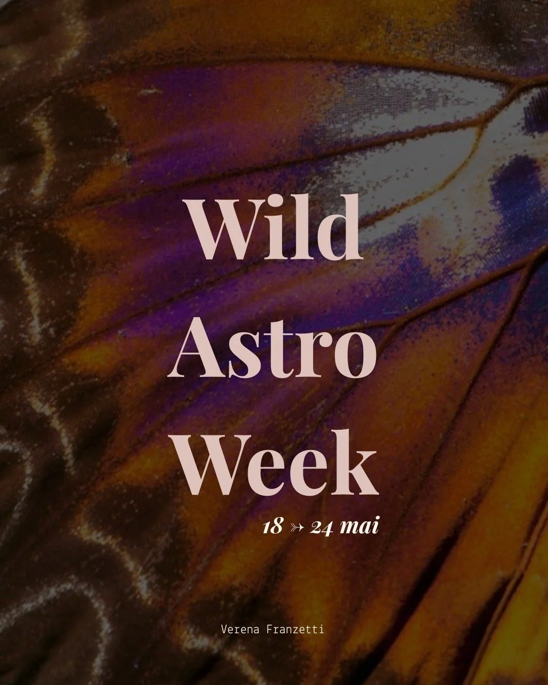 WILD ASTRO WEEK 
18 au 24 mai 
Un envol de papillon 
Mercure &amp; Soleil en G&eacute;meaux. Mars qui change de signe. C'est une semaine &eacute;lectrique. Sous tout &ccedil;a le moment d'arr&ecirc;ter de faire semblant.

La version compl&egrave;te a