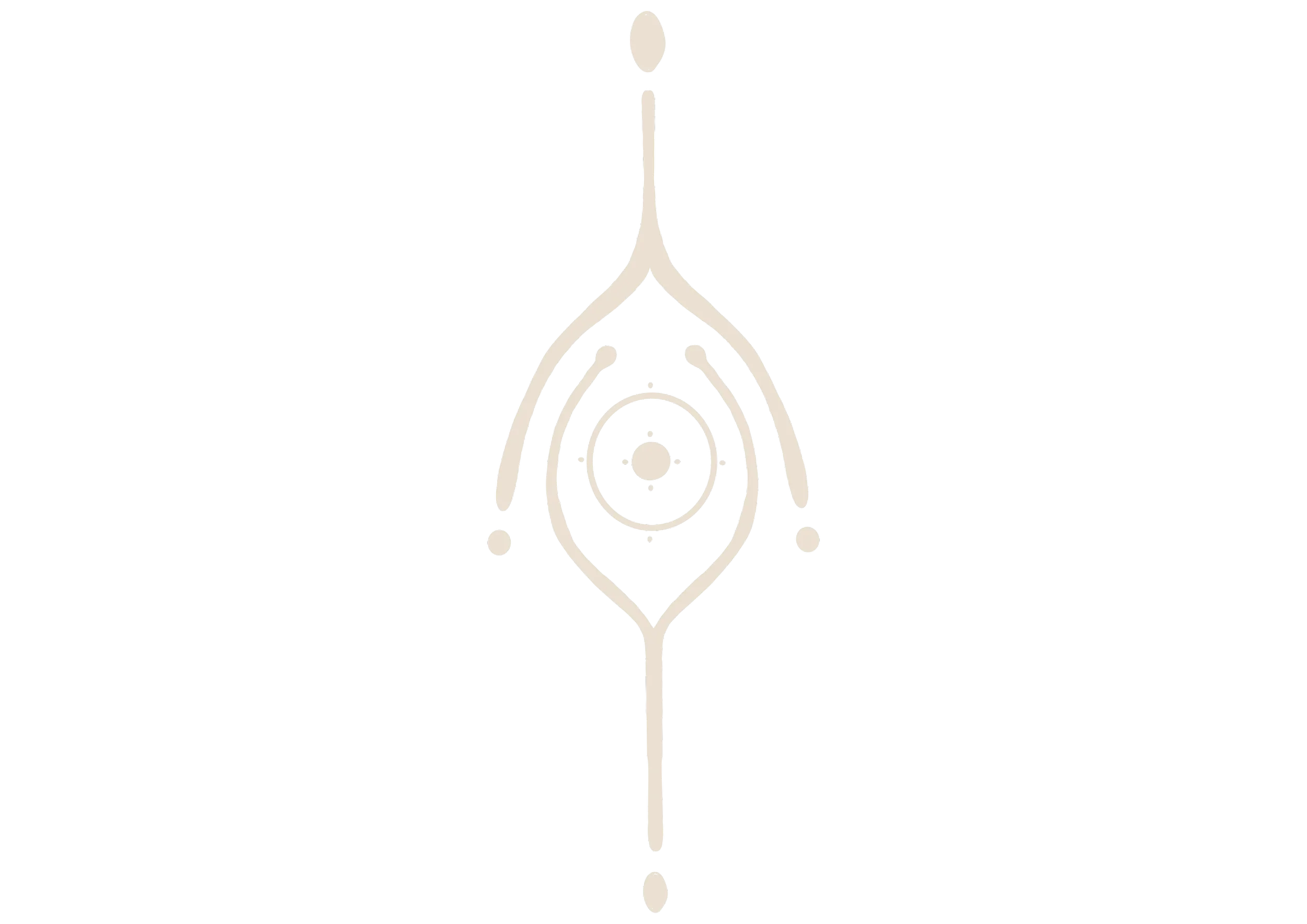 Illustration de Verena Franzetti d'une figure féminine stylisée avec des détails abstraits et géométriques, regardant vers le bas, avec des motifs organiques et symétriques issus de la collection Ligne