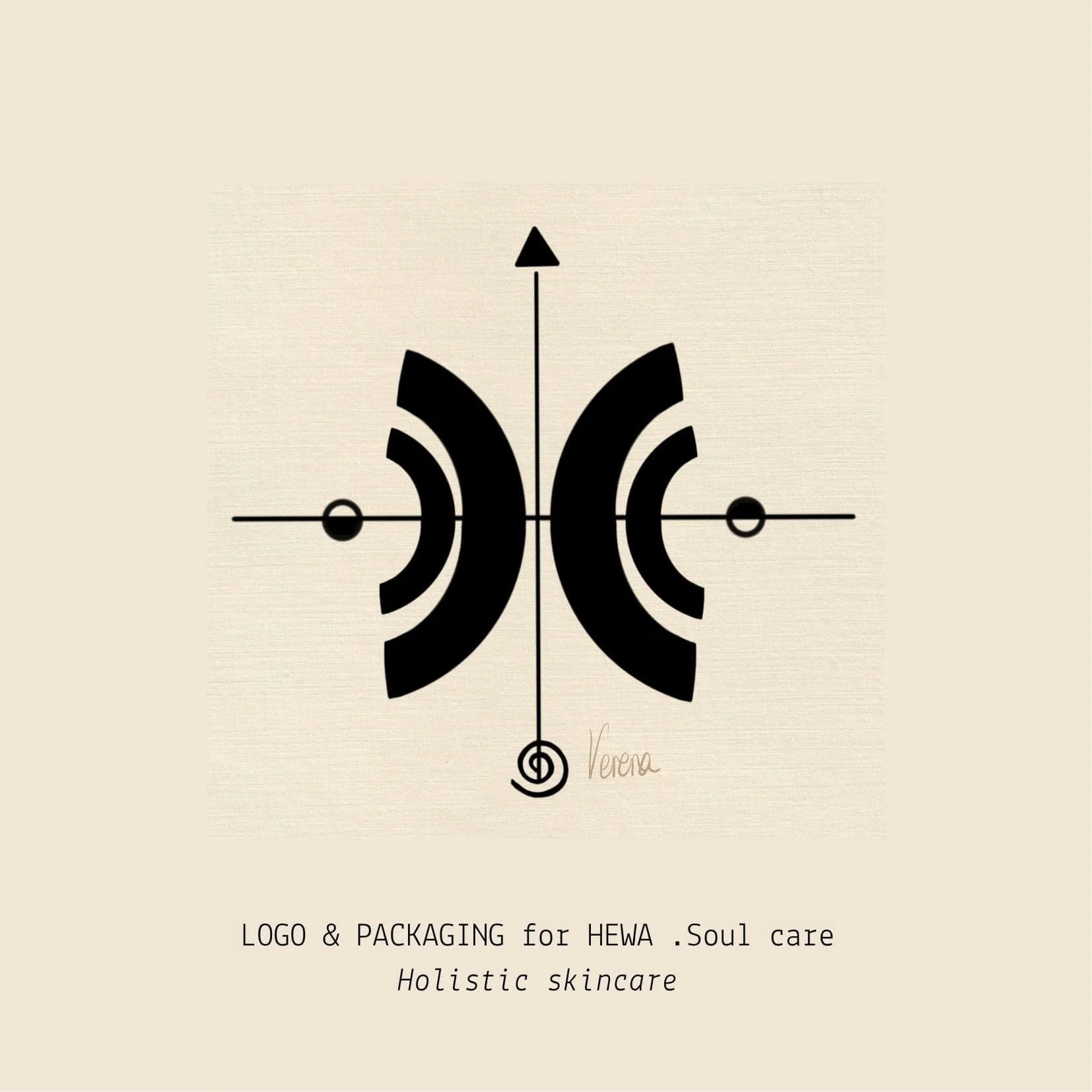 Verena Franzetti Artiste intuitive.branding design. Un logo noir stylisé en forme de papillon, avec des éléments circulaires et des lignes droites