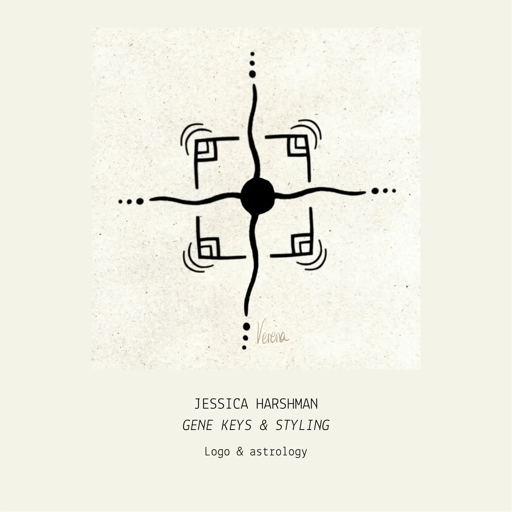 un symbole designe par Verena Franzetti. Carré avec les coins marqués un point au centre avec des traits sortant du rectangle. 