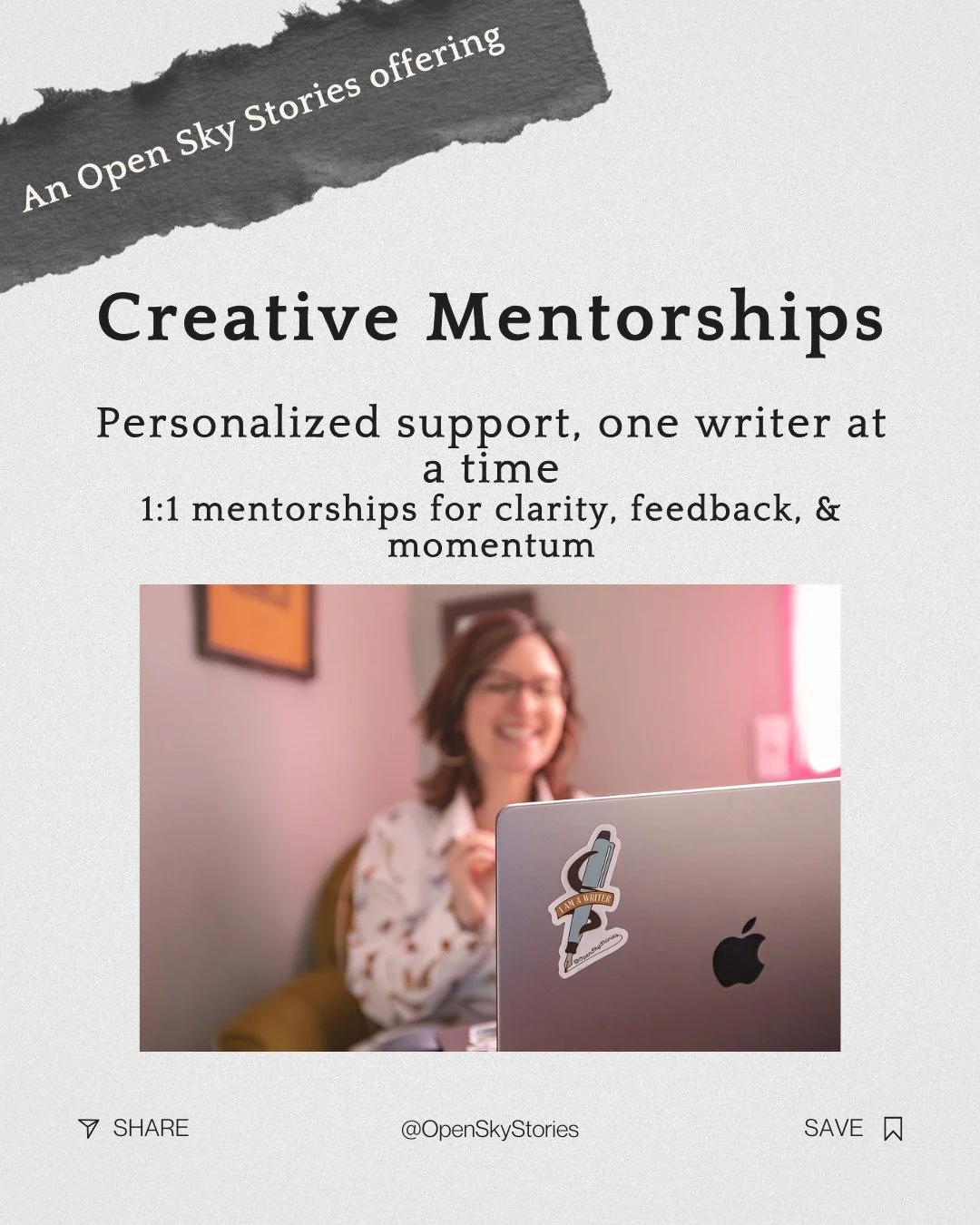 Sometimes writing needs more than resources&mdash;it needs attention.

Mentorship offers 1:1 guidance, craft-focused feedback, and accountability tailored to your project and pace. Whether you&rsquo;re starting, revising, or completing a long-term wo
