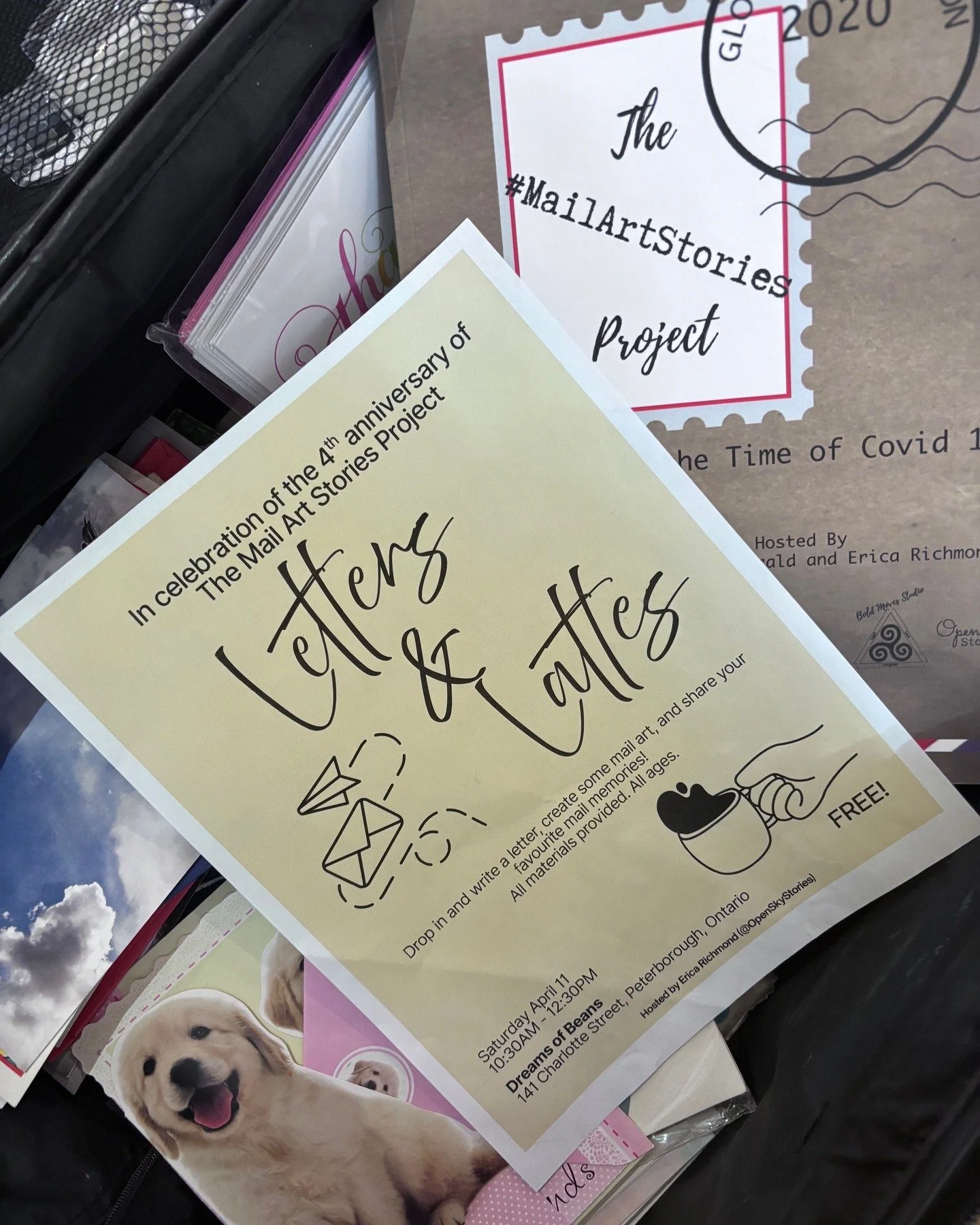 Peterborough! Come visit me tomorrow (Saturday April 11) at @dreamsofbeansptbo between 10:30am-12:30pm. 

I'll be there with my suitcase of letter writing supplies. Together, we can slow down and handwrite a note and surprise someone's mailbox. 

All