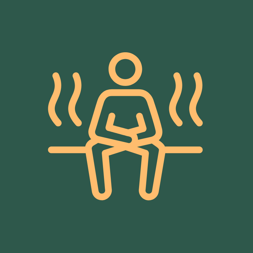 Icon of a person sitting in a sauna with steam lines