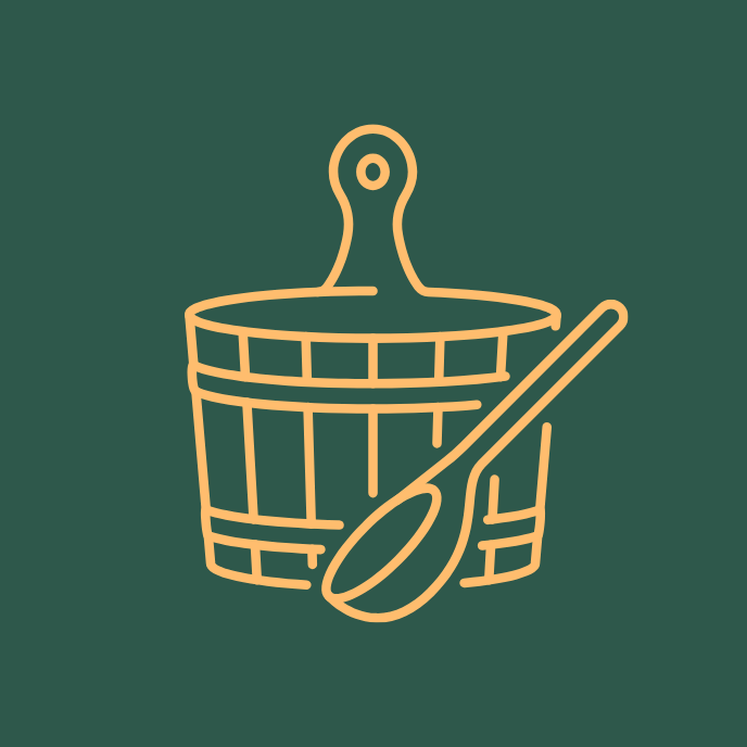 Illustration of a wooden bucket with a spoon